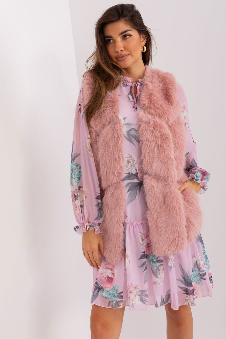 AT Light Pink Polyester Hooded Gilet