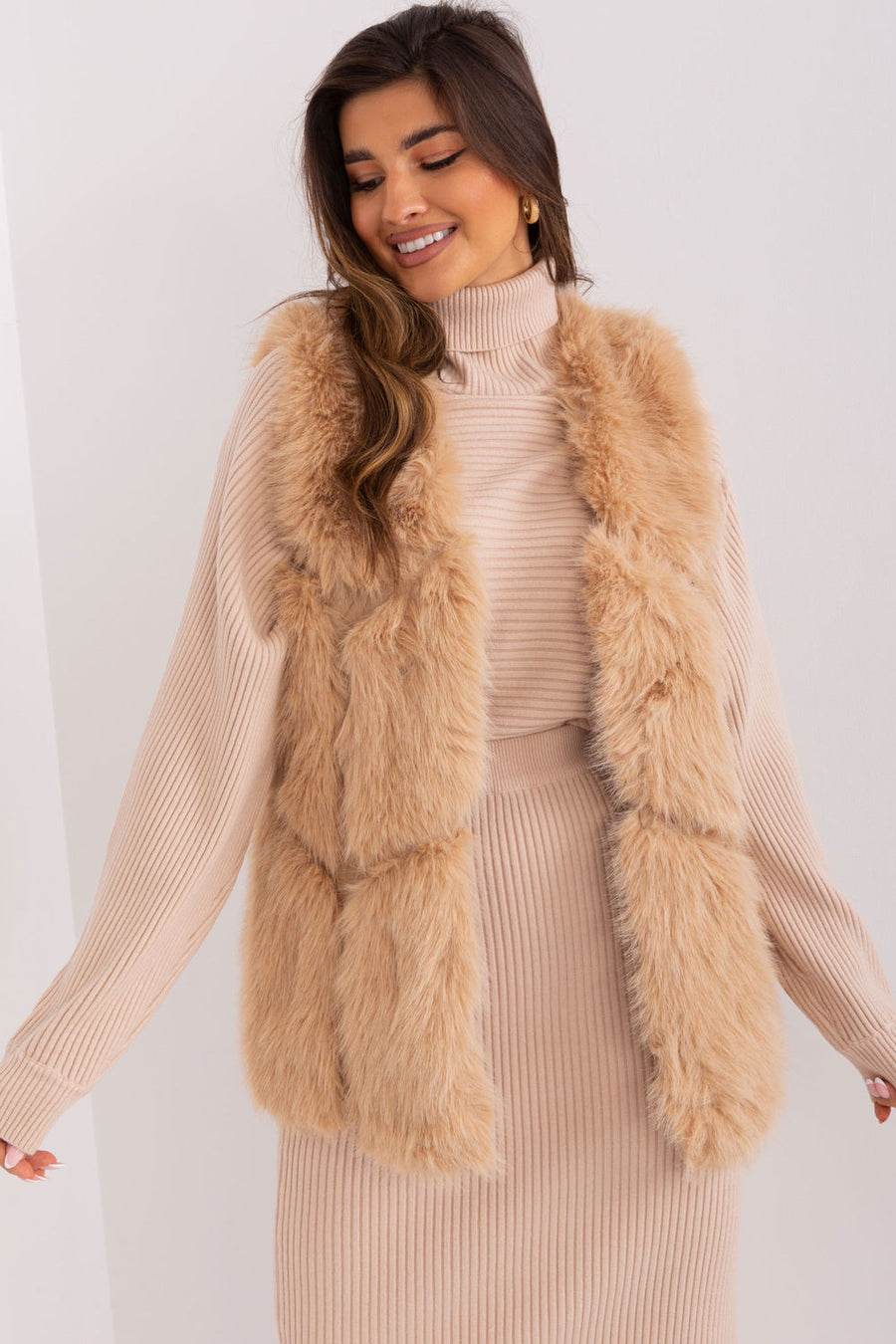 AT Camel Polyester Hooded Gilet