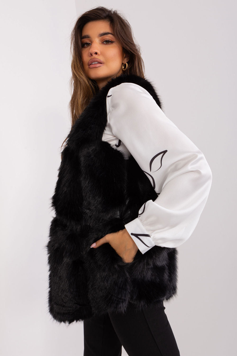 AT Black Polyester Hooded Gilet - view 2