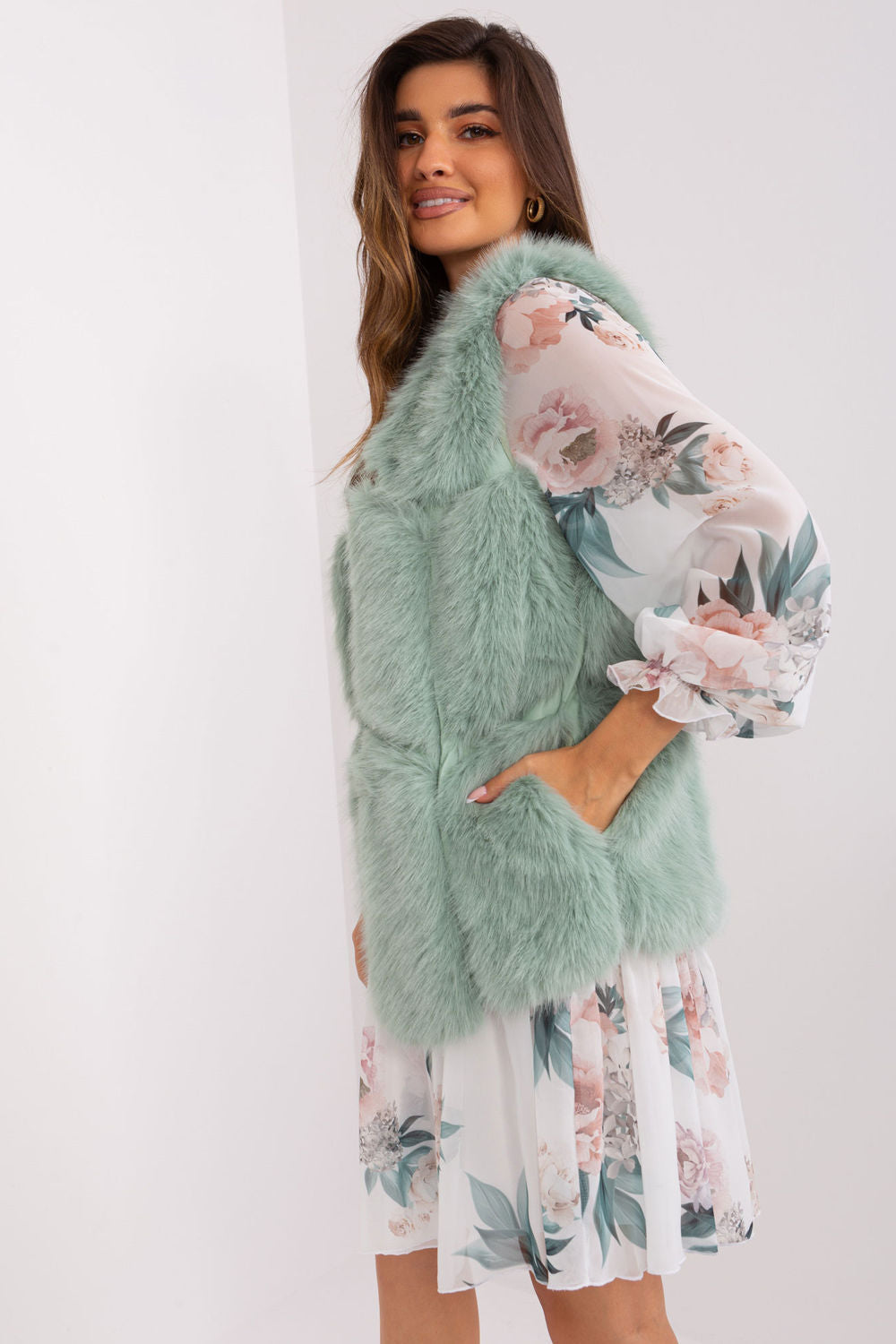 AT Pistachio Polyester Hooded Gilet - view 2