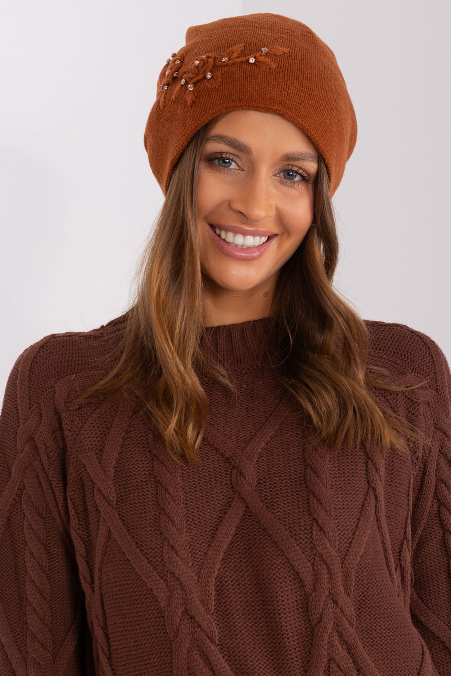 AT Light Brown Knitted Beanie Hat
