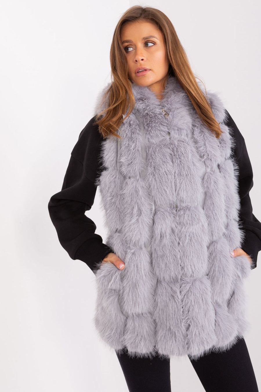 AT Grey Polyester Hooded Zip Up Gilet