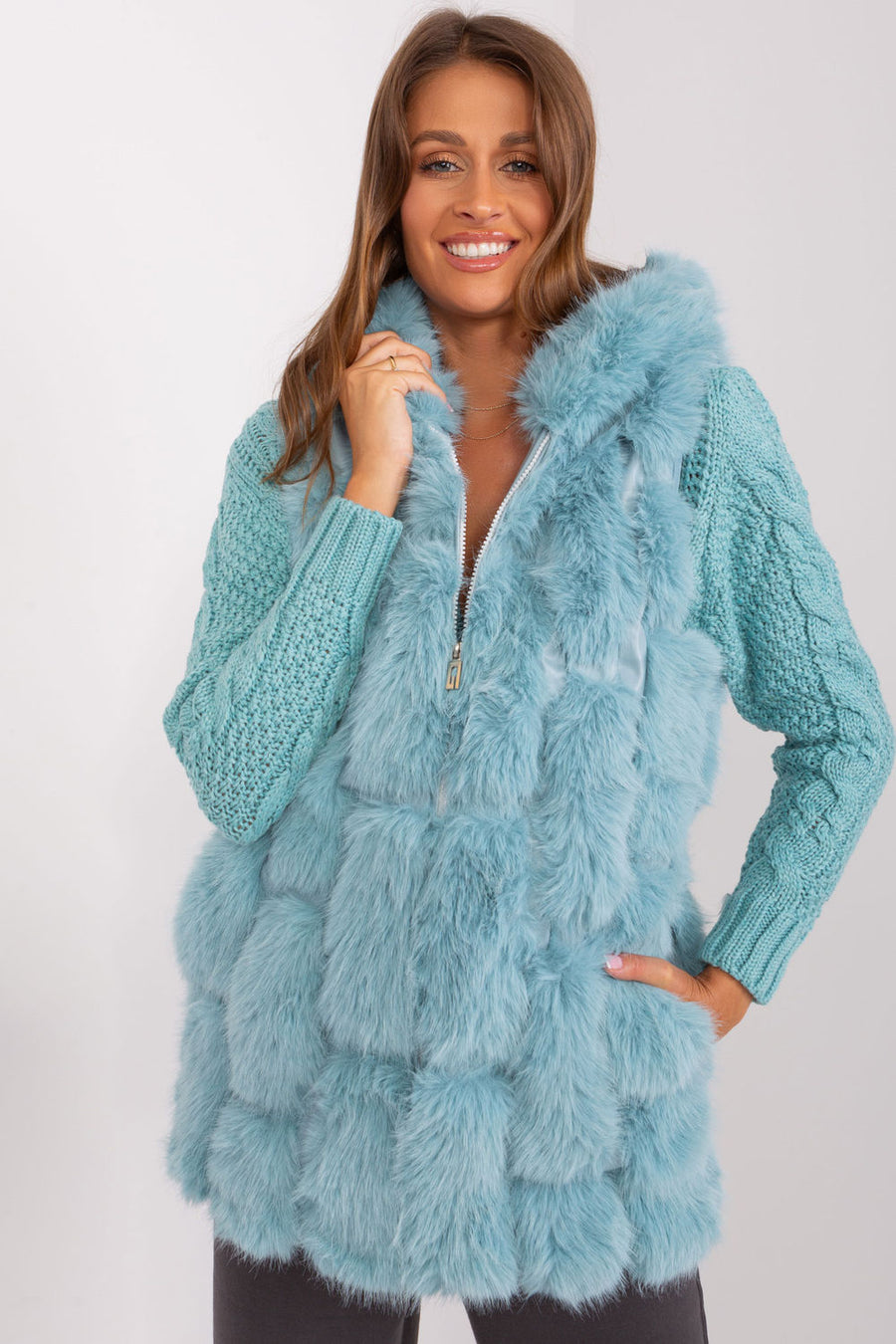 AT Mint Polyester Hooded Zip Up Gilet