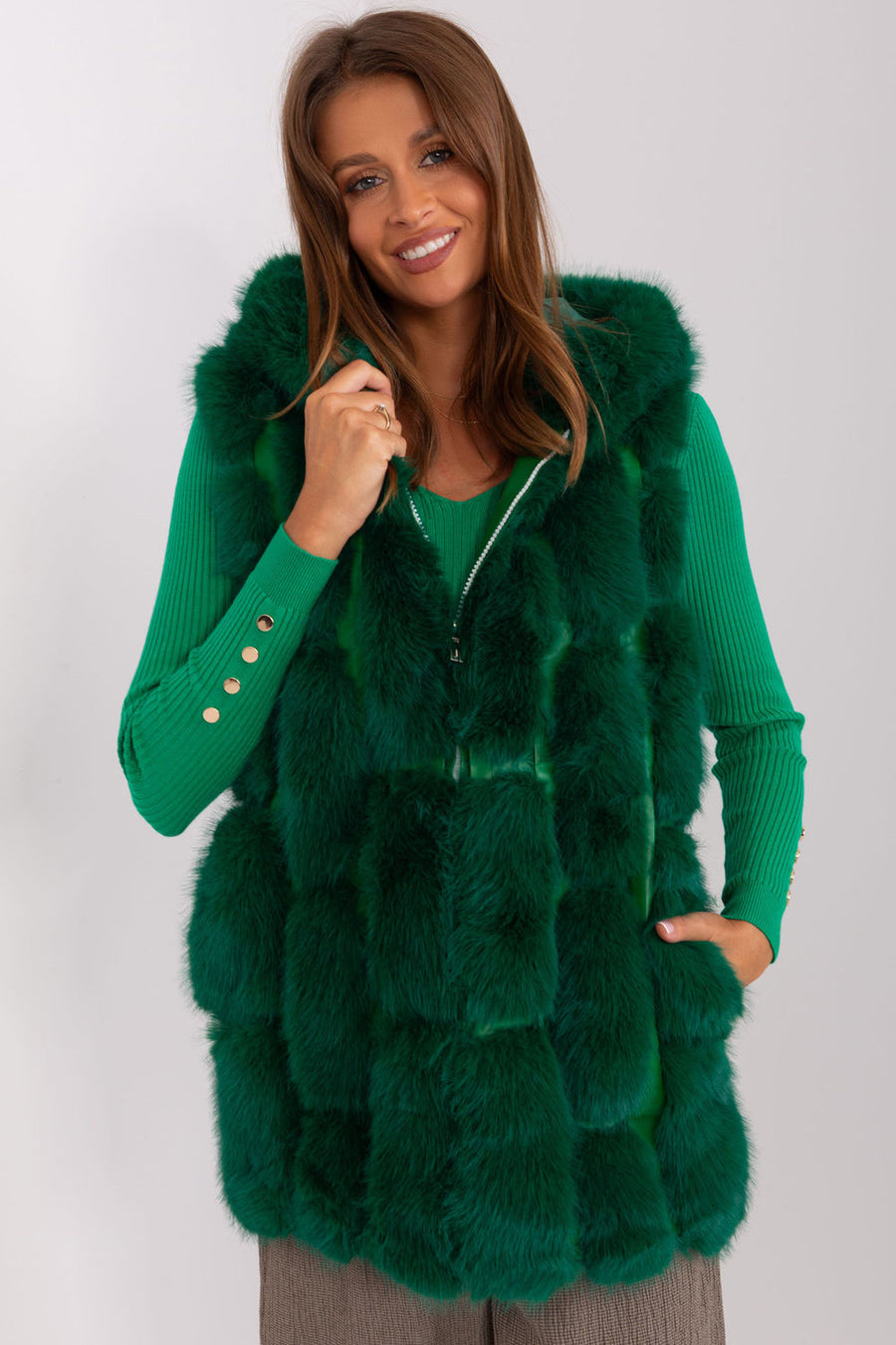 AT Dark Green Hooded Zip Up Gilet