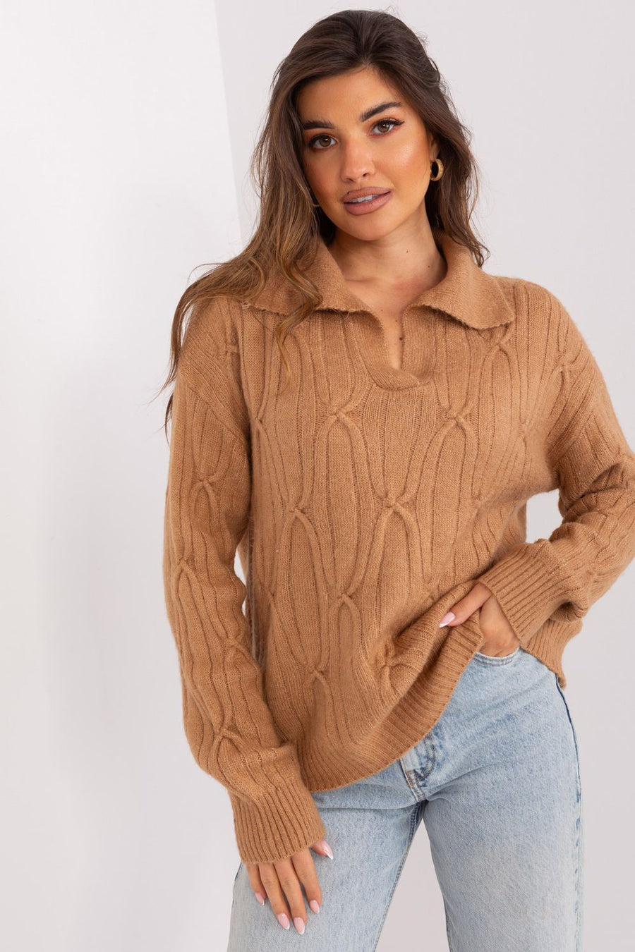AT Camel Collared Long Sleeve Jumper