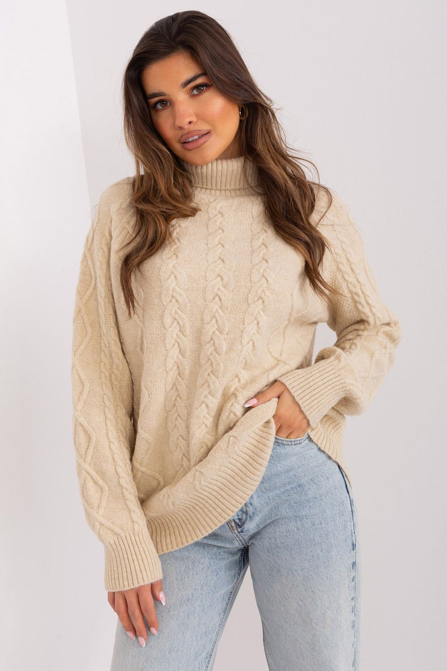 AT Beige Acrylic Long Sleeve Jumper