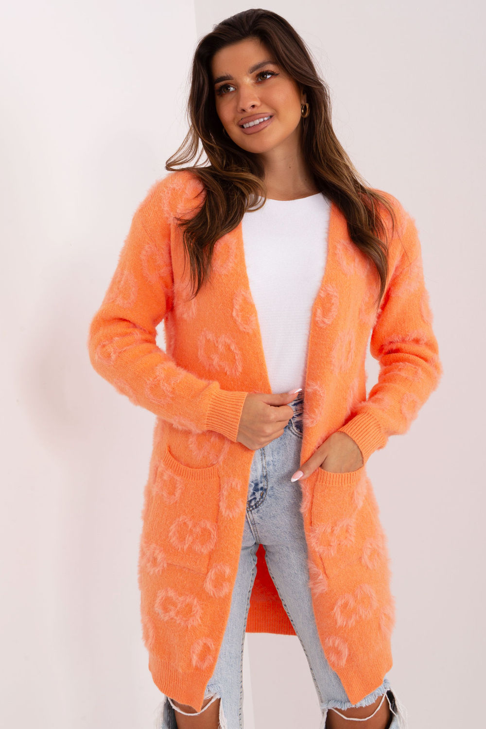 AT Orange Acrylic Long Sleeve Cardigan