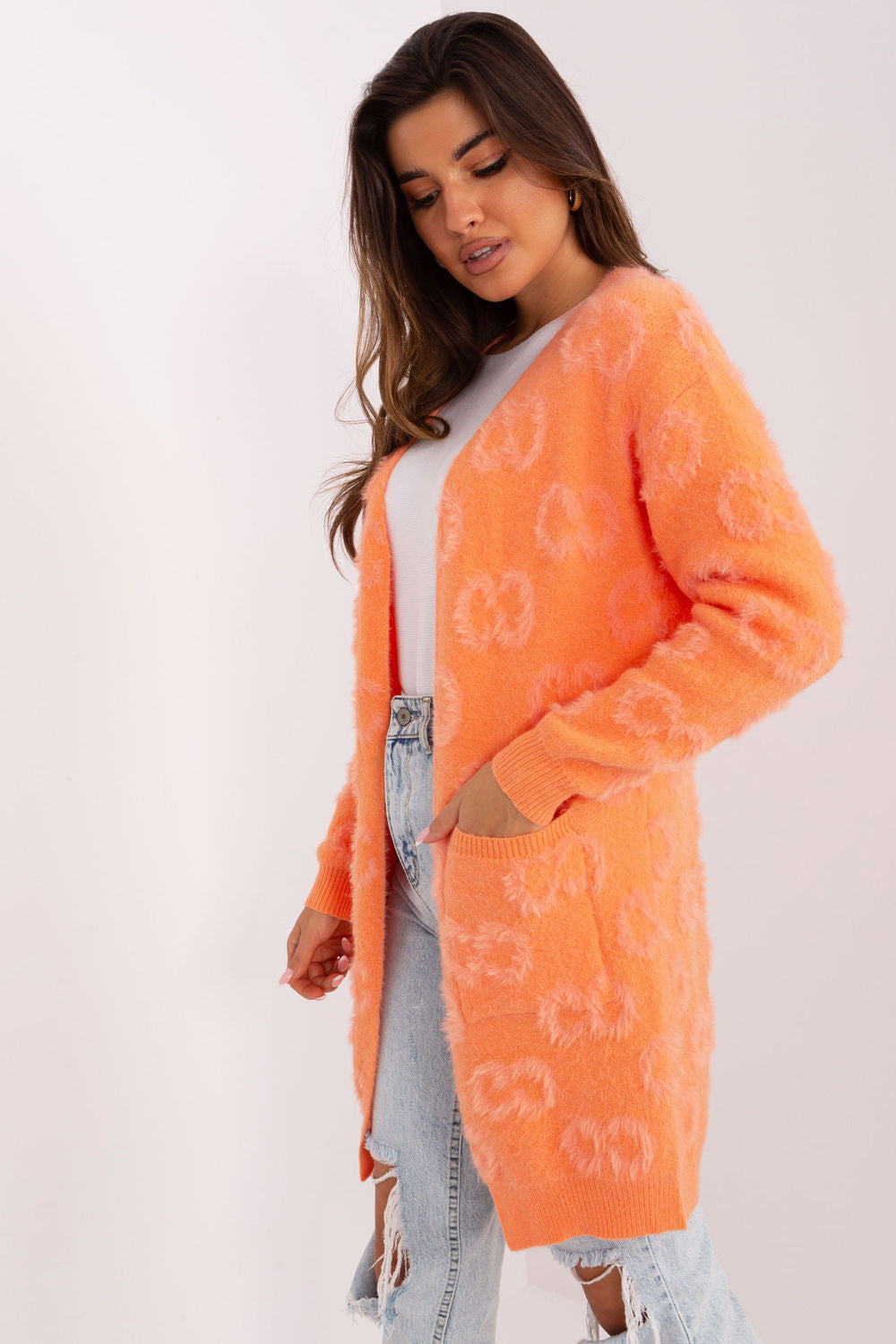 AT Orange Acrylic Long Sleeve Cardigan - view 2