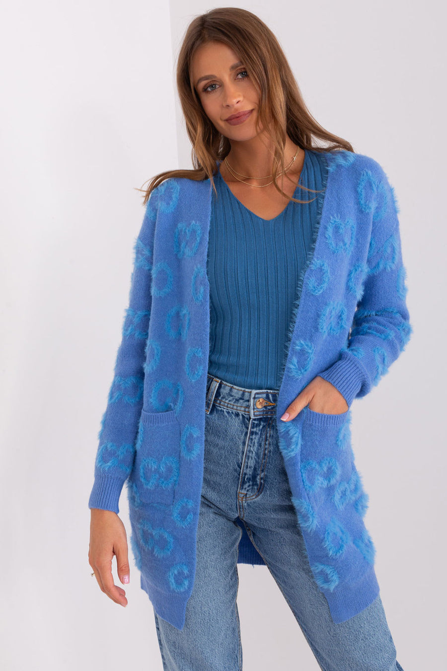 AT Blue Acrylic Long Sleeve Cardigan