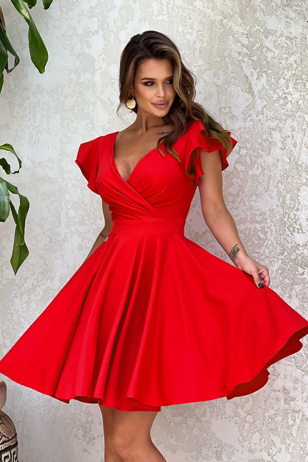 Bicotone Red Flared Cocktail Dress