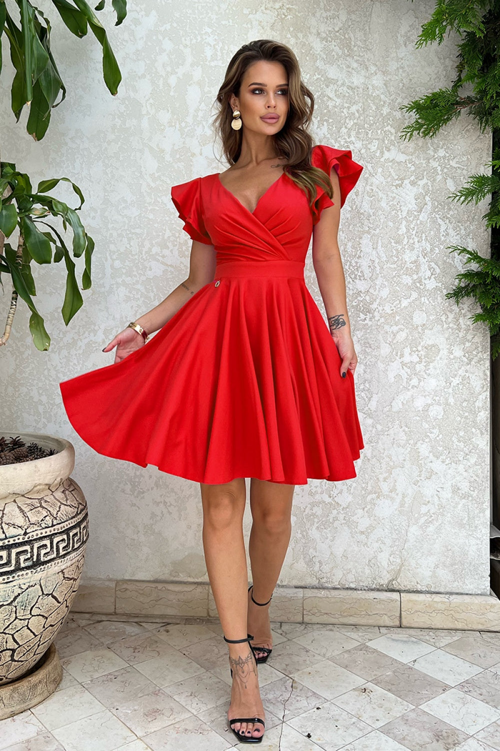 Bicotone Red Flared Cocktail Dress - view 2