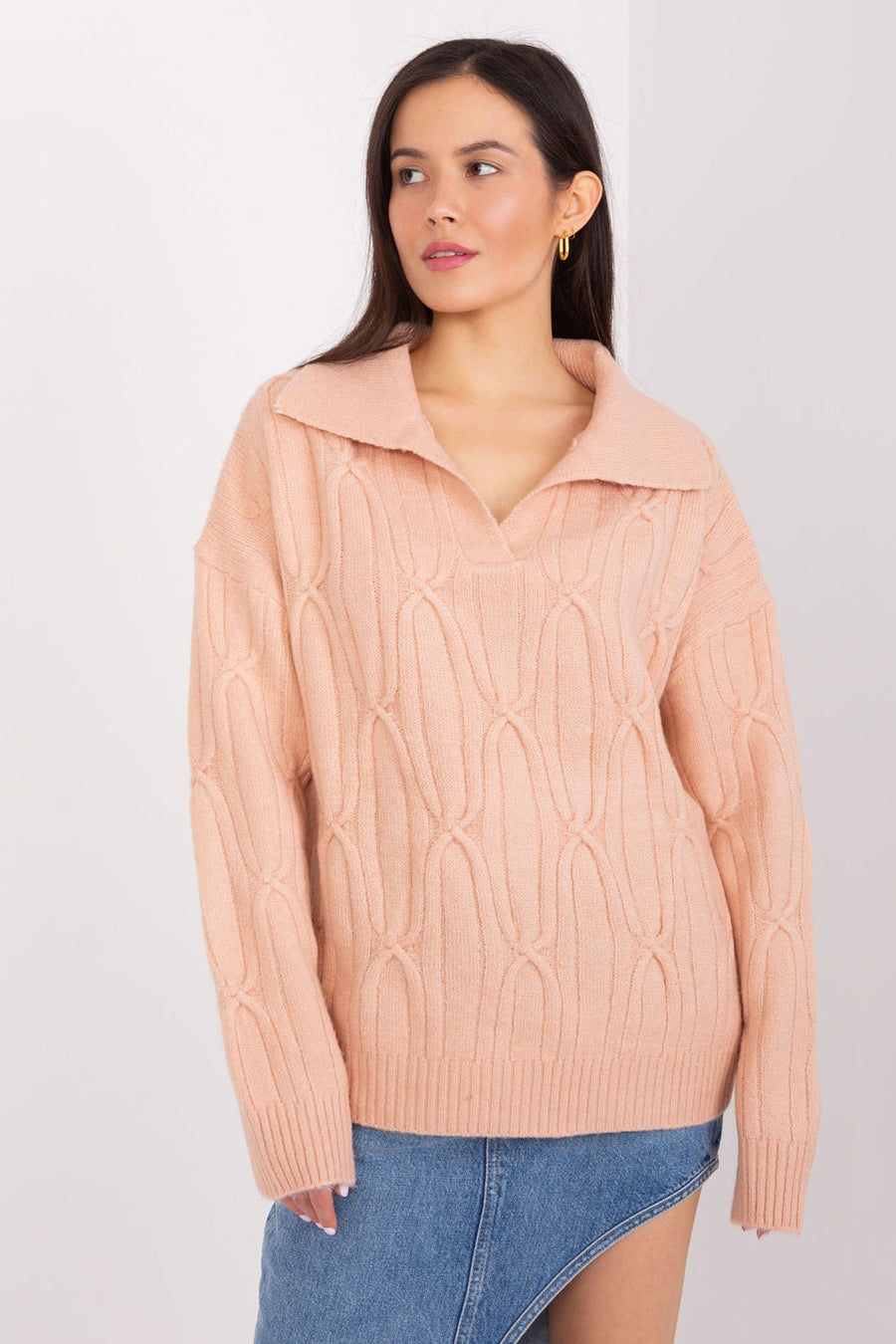 AT Peach Collared Long Sleeve Jumper