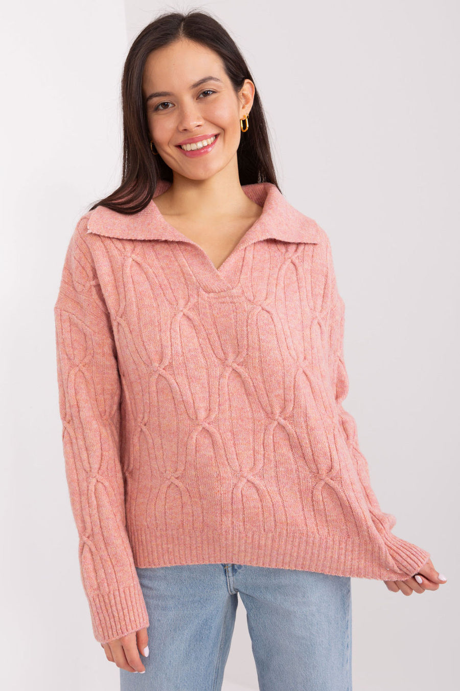 AT Dark Pink Collared Long Sleeve Jumper