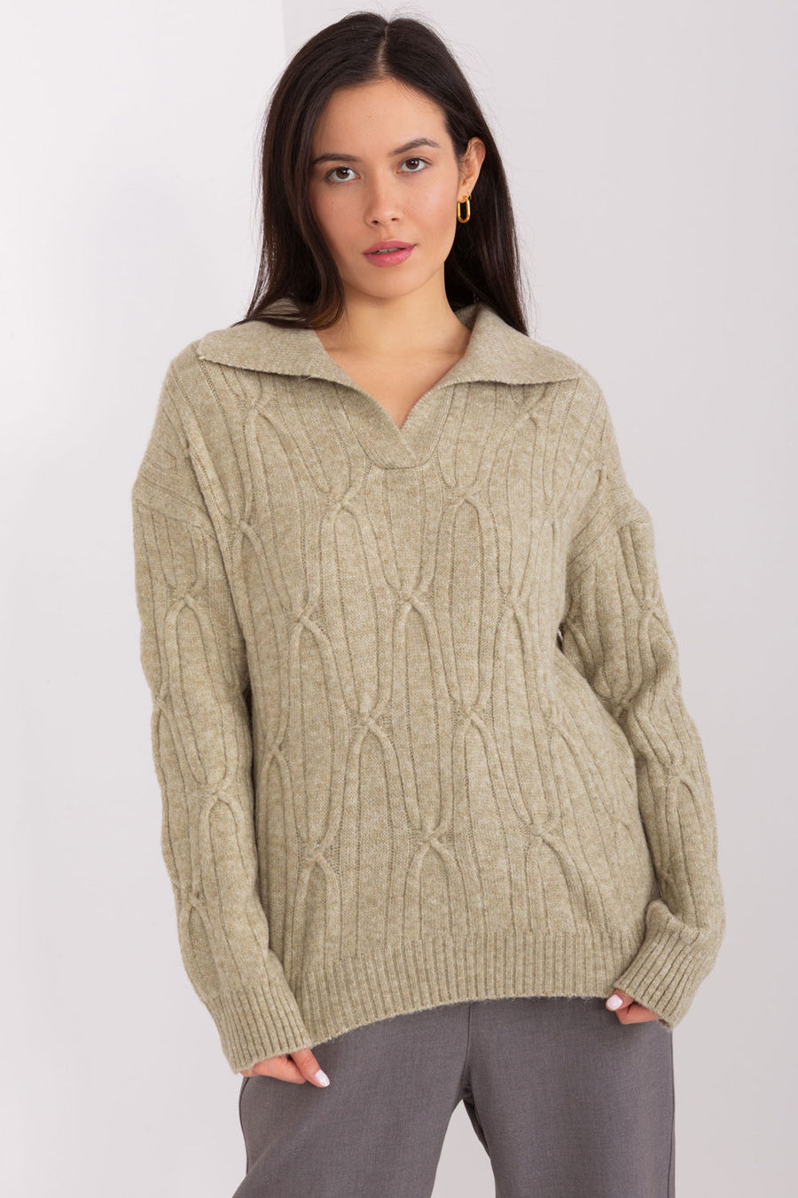 AT Khaki Collared Long Sleeve Jumper