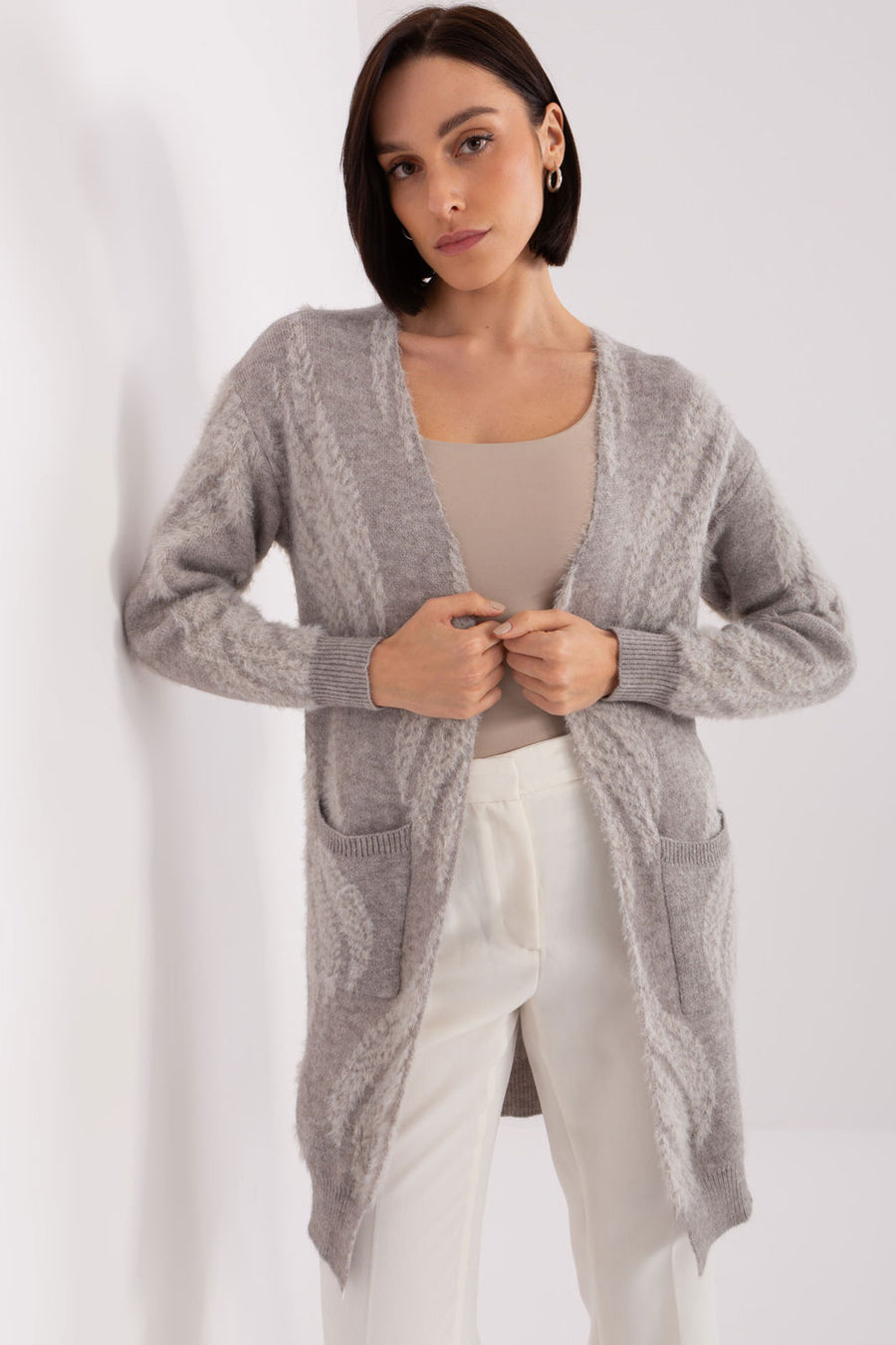 AT Grey Acrylic Long Sleeve Cardigan