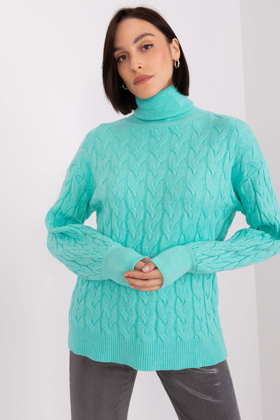 AT Mint Viscose Long Sleeve Roll Neck Jumper