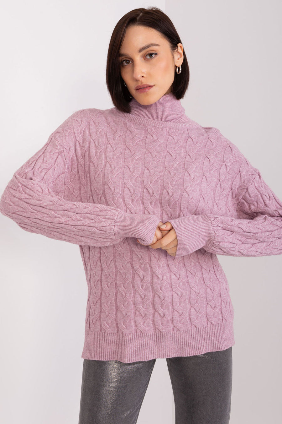 AT Light Violet Viscose Long Sleeve Roll Neck Jumper