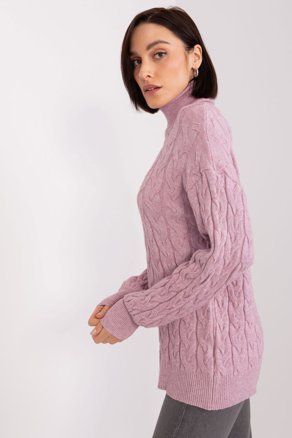 AT Light Violet Viscose Long Sleeve Roll Neck Jumper - view 2
