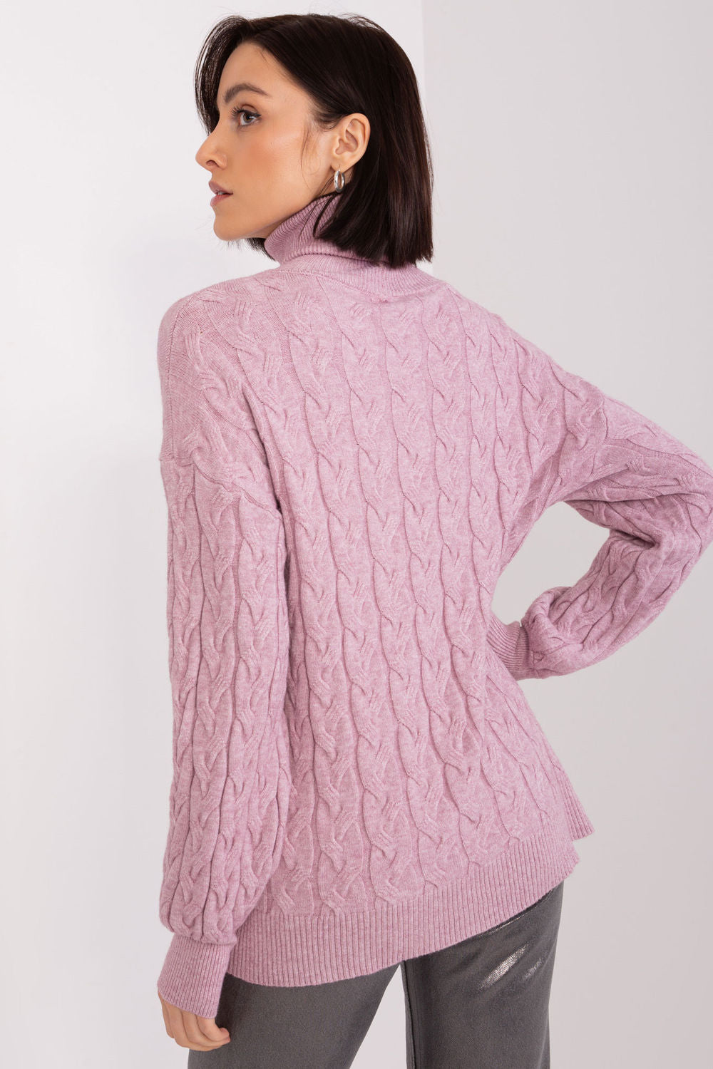 AT Light Violet Viscose Long Sleeve Roll Neck Jumper - view 3