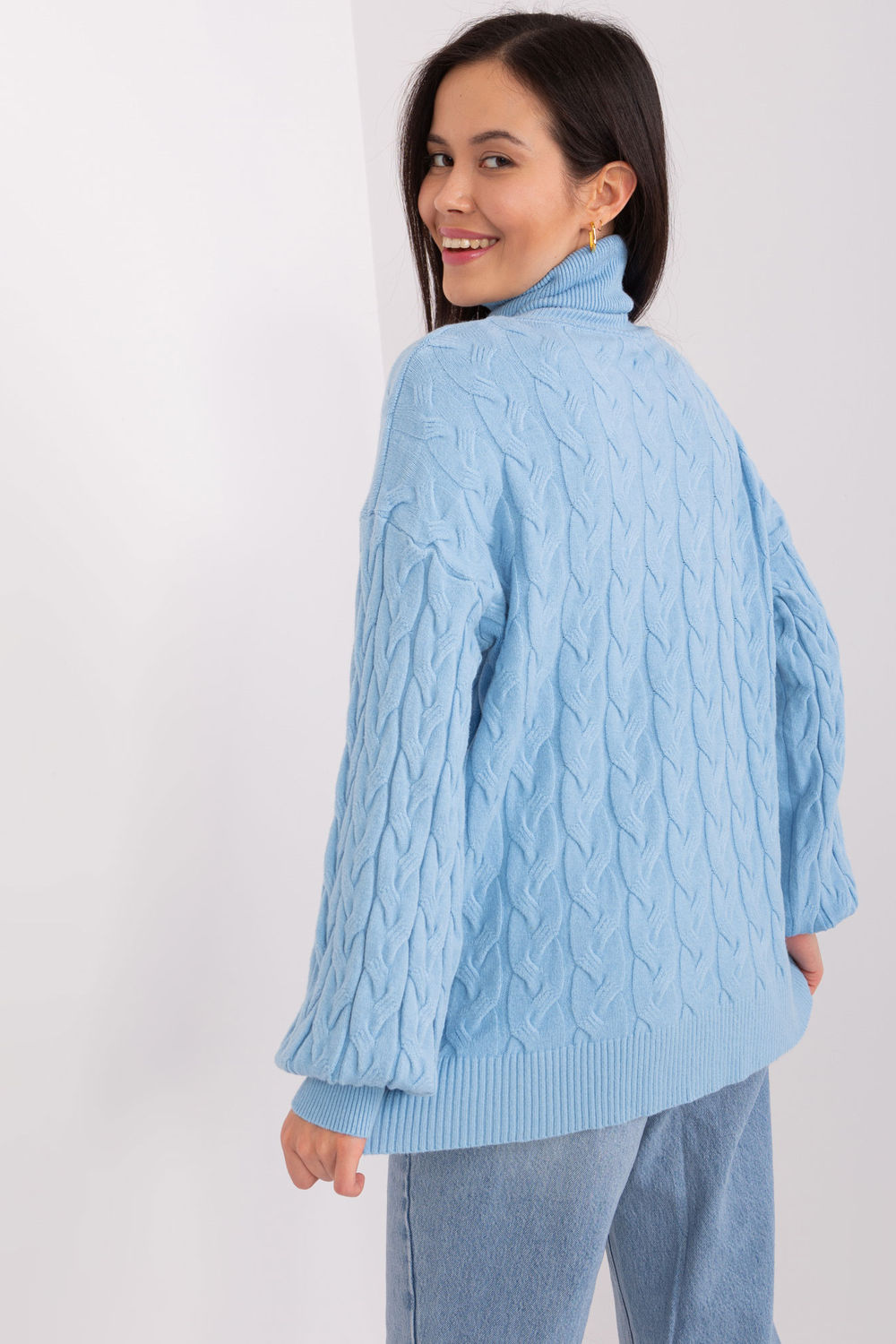 AT Light Blue Viscose Long Sleeve Roll Neck Jumper - view 3