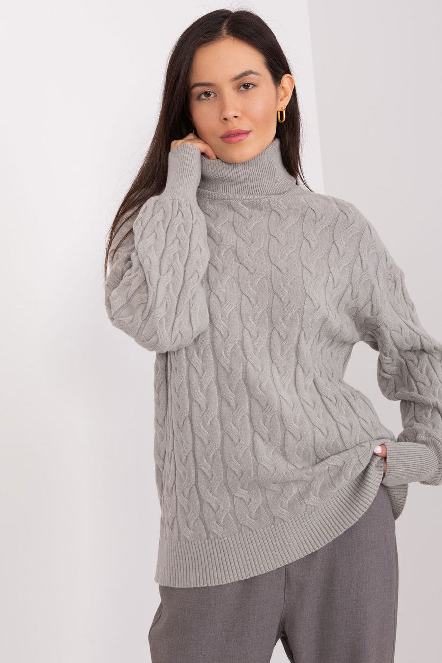 AT Grey Viscose Long Sleeve Roll Neck Jumper