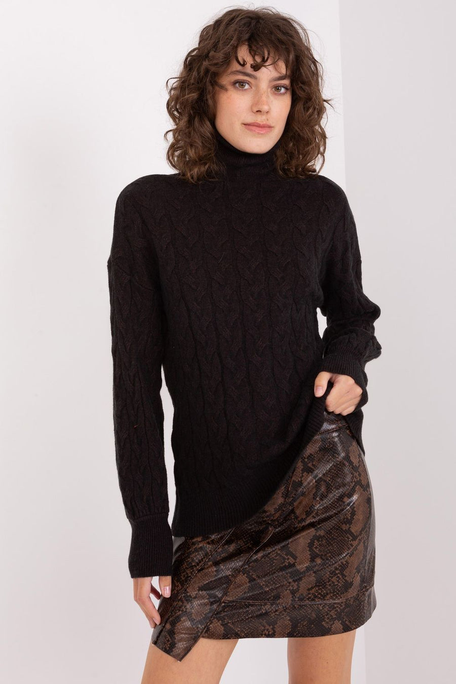 AT Black Viscose Long Sleeve Roll Neck Jumper