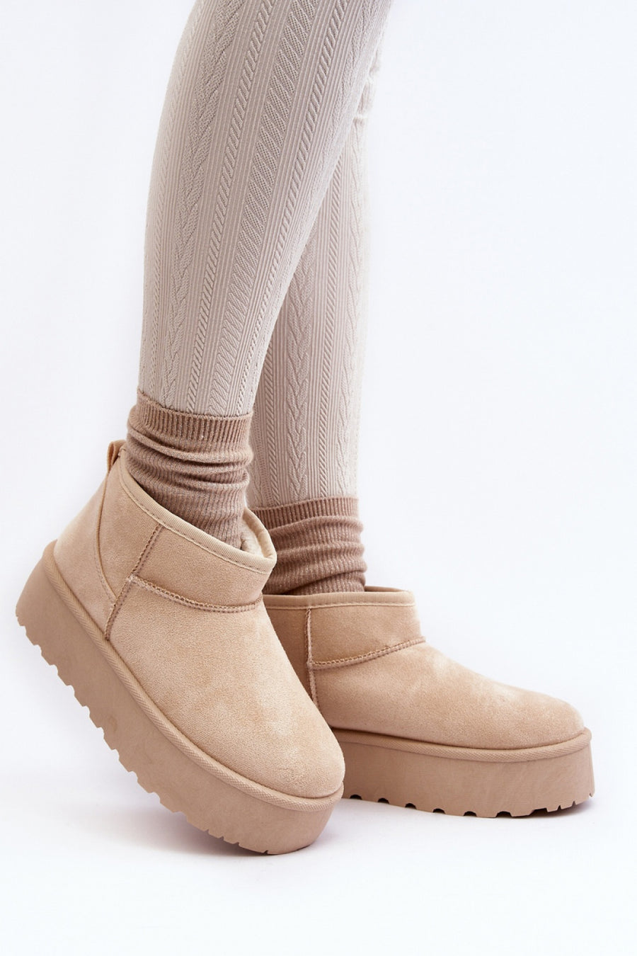 Step In Style Mennja Light Beige Faux Suede Platform Snow Boots