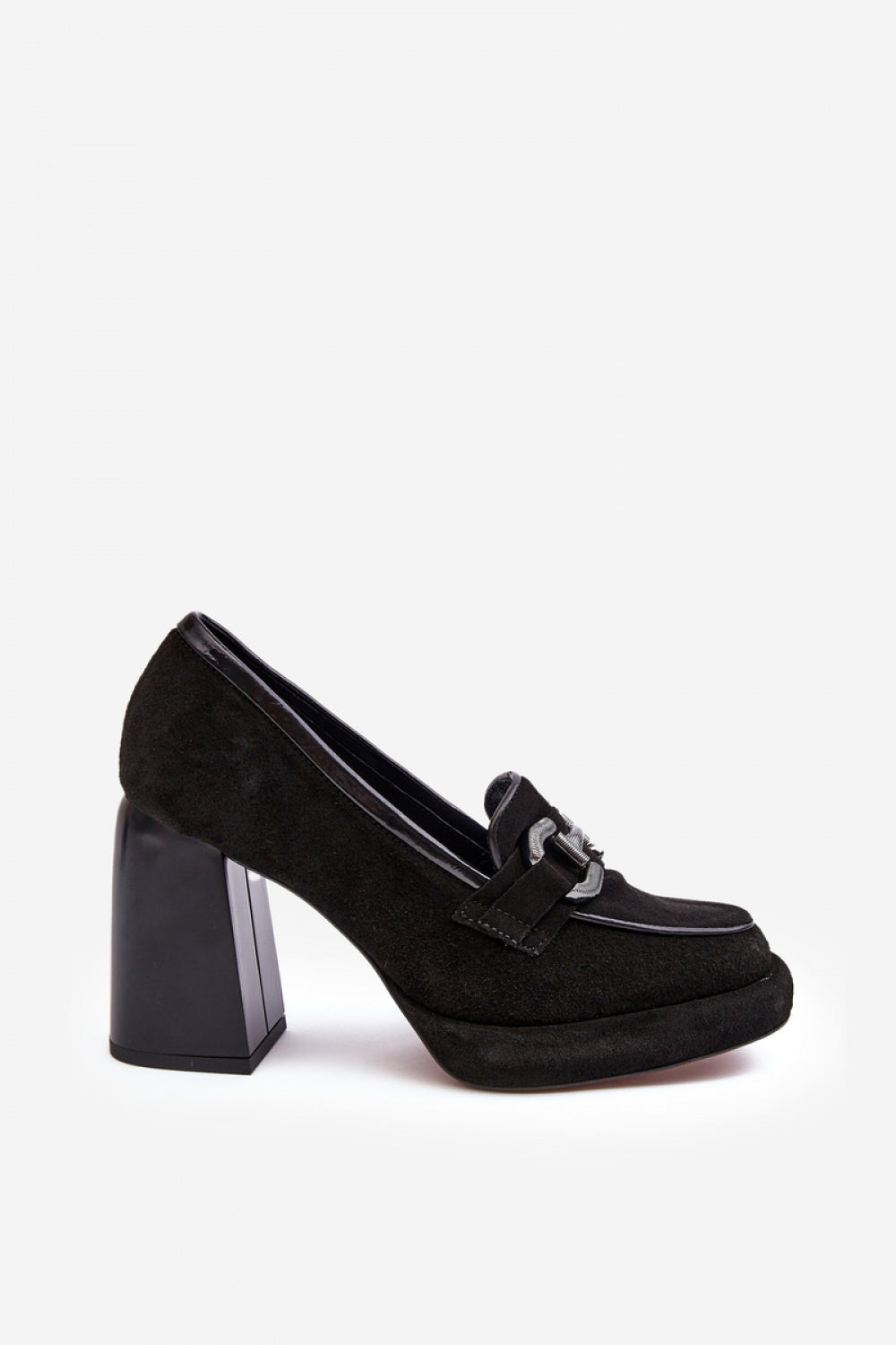 Step In Style Laura Messi Black Leather Block Heel Court Shoes - view 3