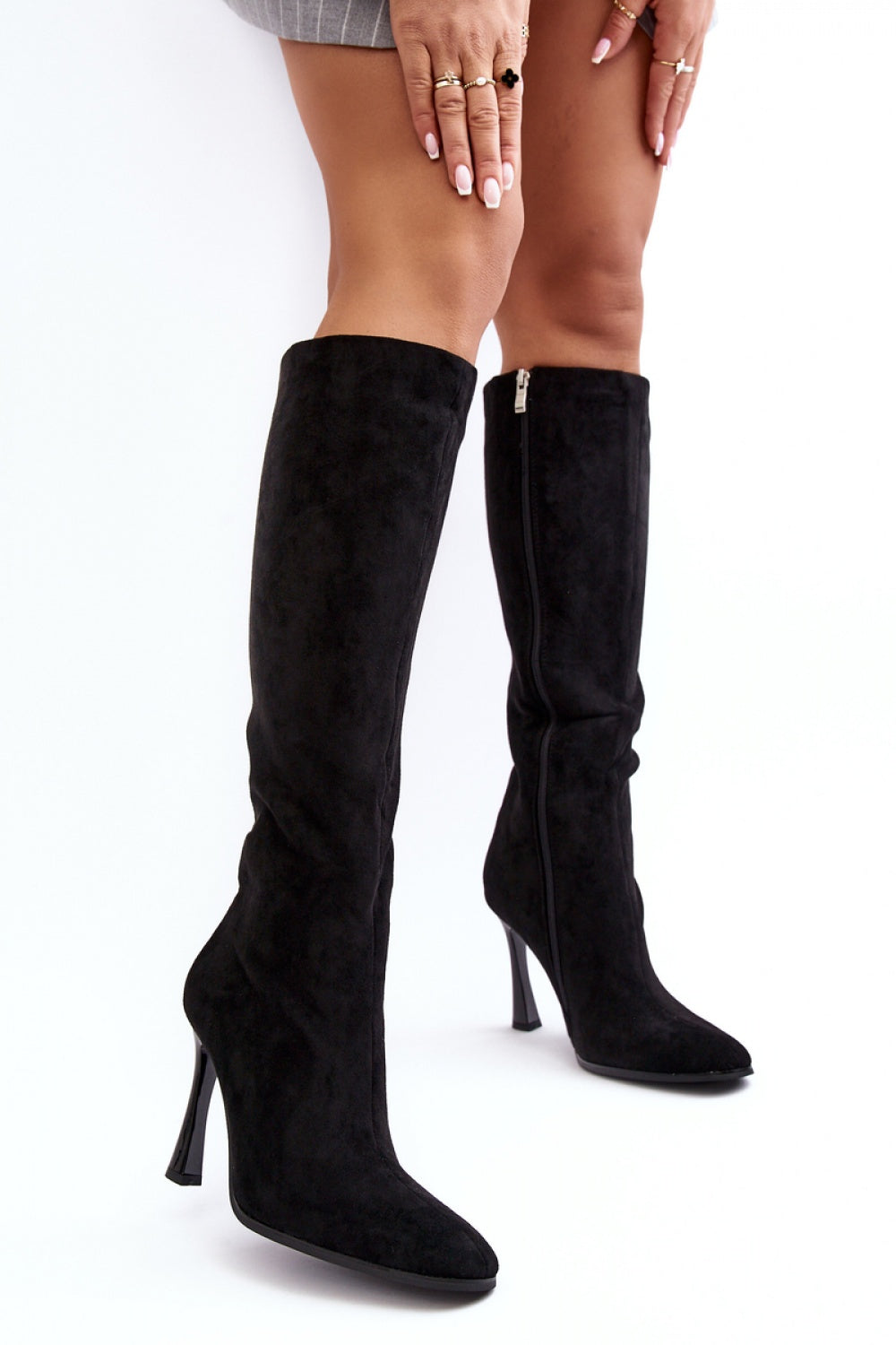 Step In Style Isot Black Faux Suede Stiletto Heeled Ankle Boots - view 2