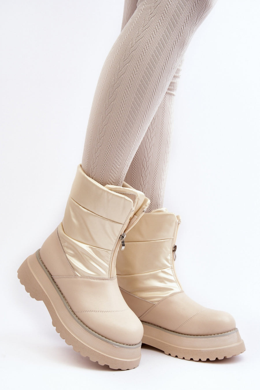 Step In Style Goe Beige Faux Leather Warm Lined Snow Boots