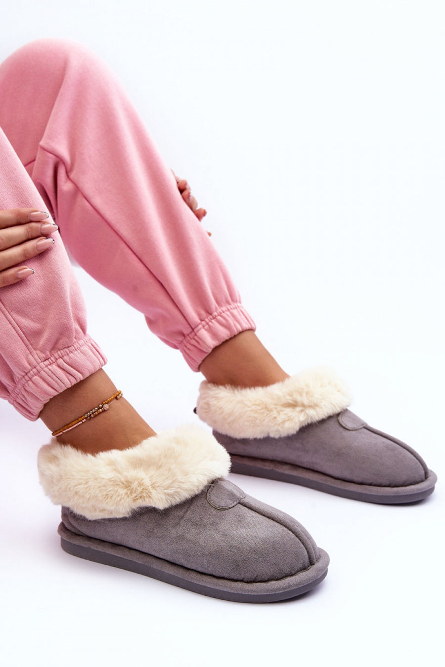 Step In Style Lanoze Grey Faux Suede Platform Slippers