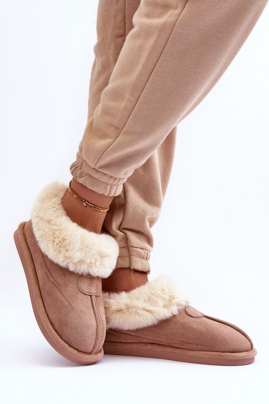 Step In Style Lanoze Beige Faux Suede Platform Slippers