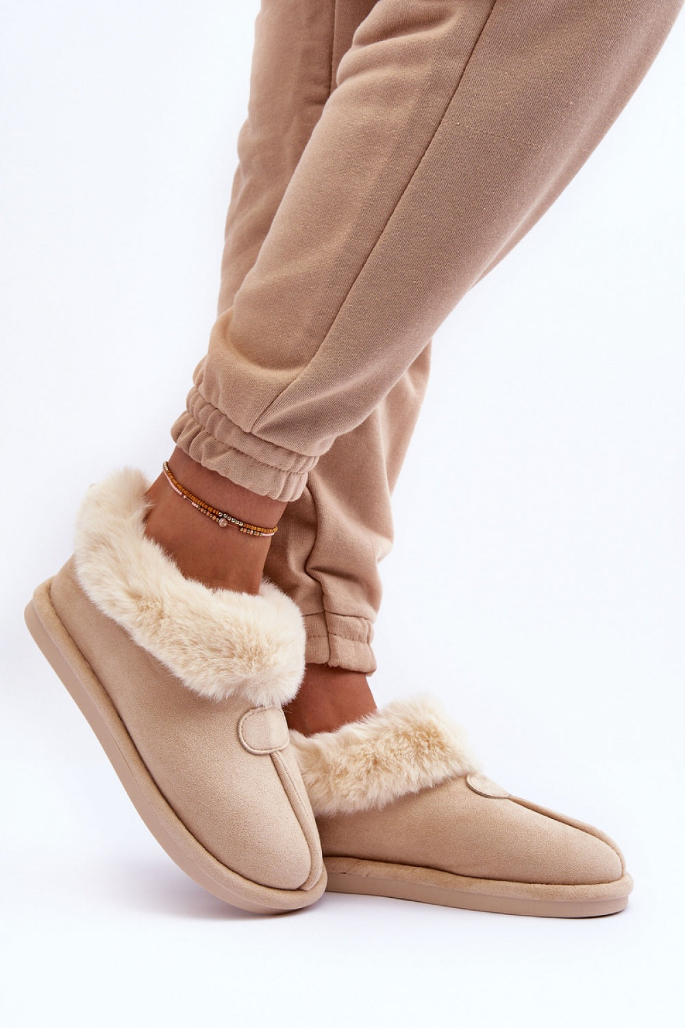 Step In Style Lanoze Light Beige Faux Suede Platform Slippers