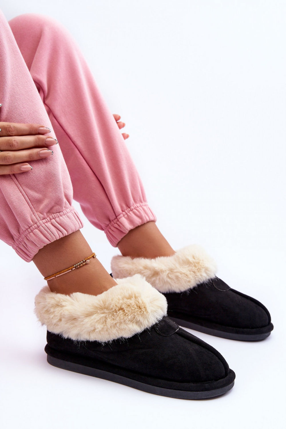 Step In Style Lanoze Black Faux Suede Platform Slippers