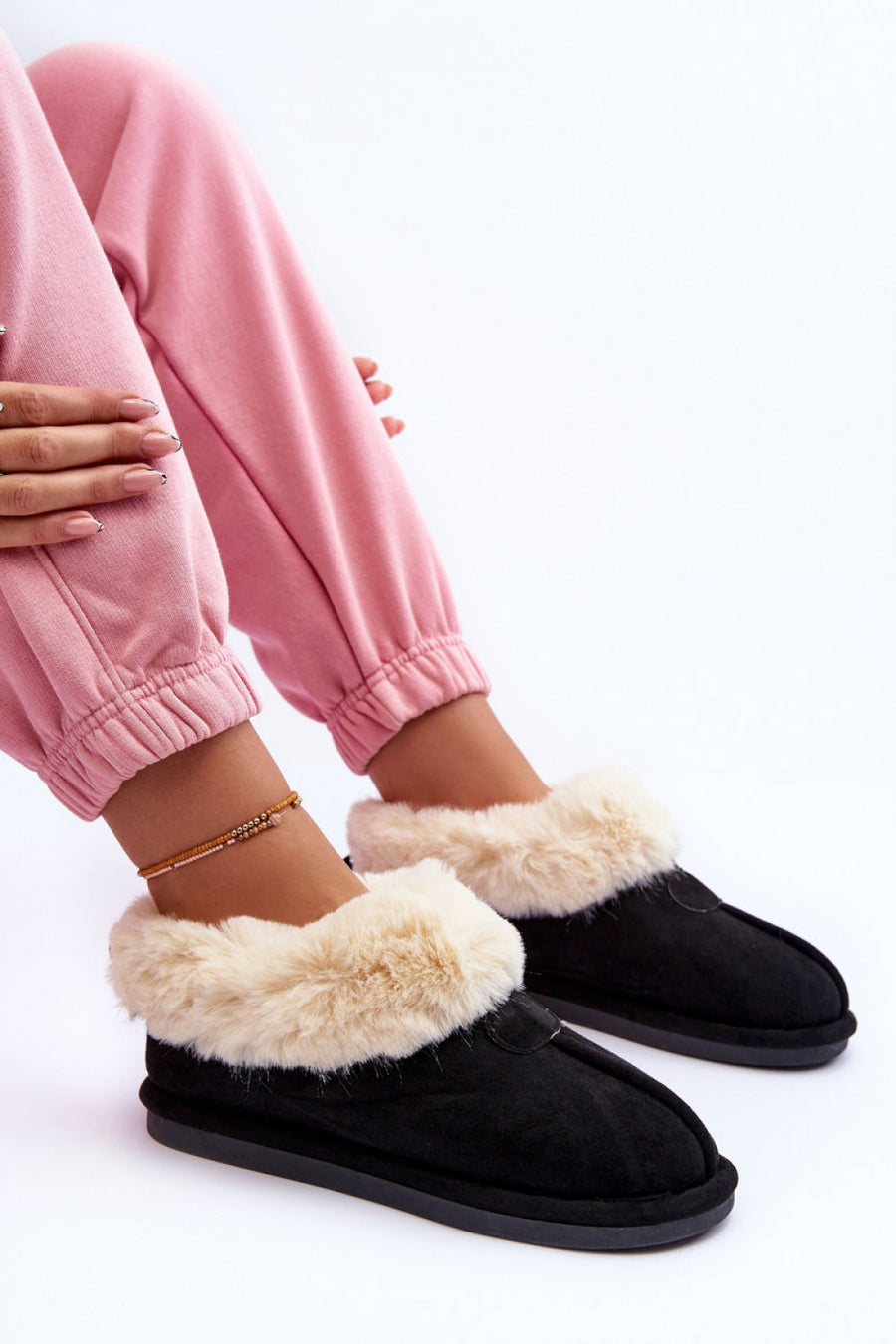Step In Style Lanoze Black Faux Suede Platform Slippers