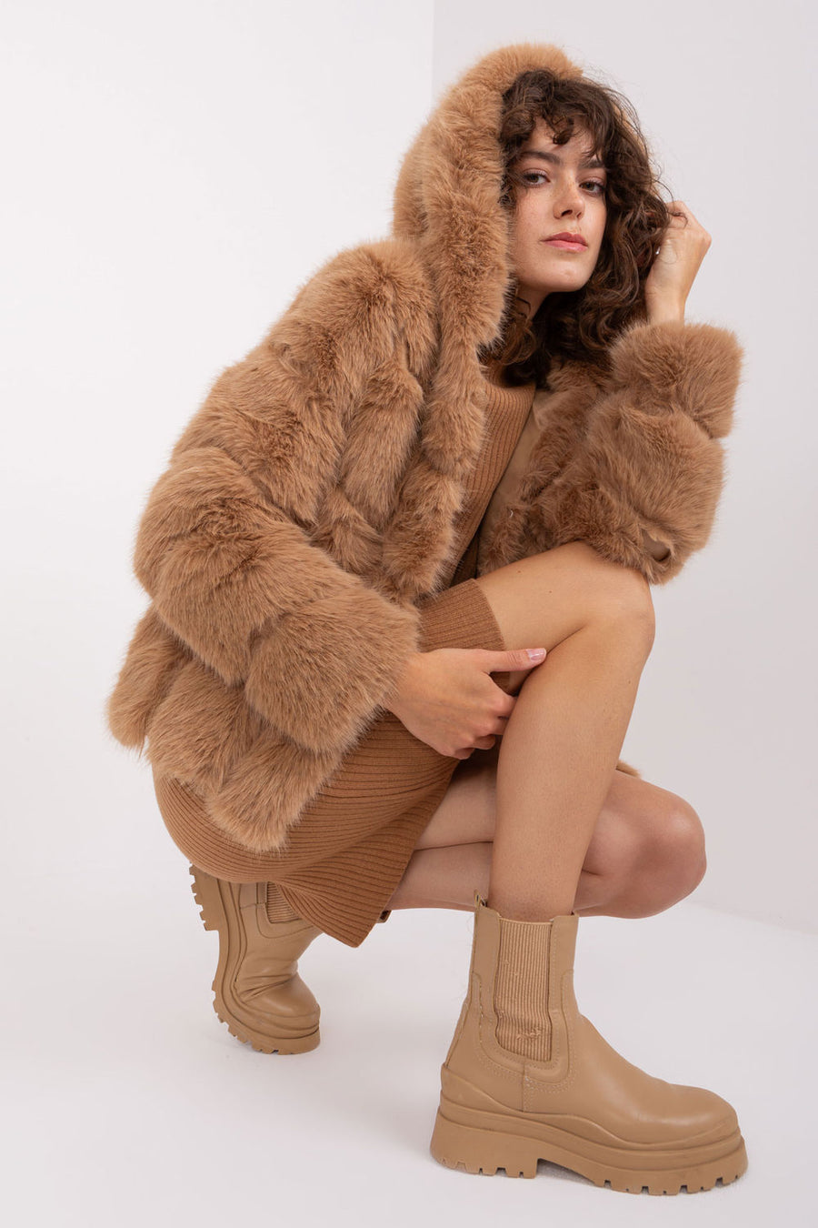 AT Camel Polyester Hooded Long Sleeve Jacket