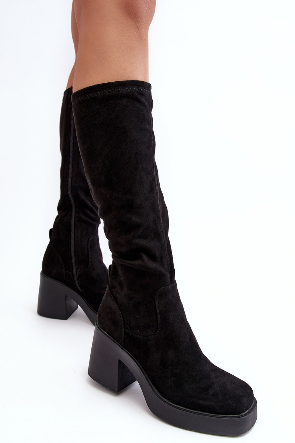 Step In Style Black Suede Block Heel Warm Lined Heeled Ankle Boots - view 3
