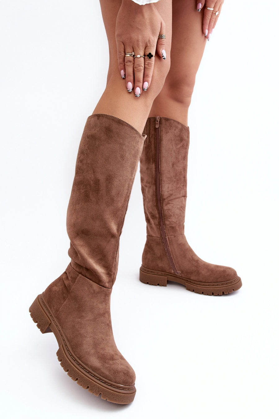 Step In Style Heliofa Brown Faux Suede Flat Over The Knee Boots