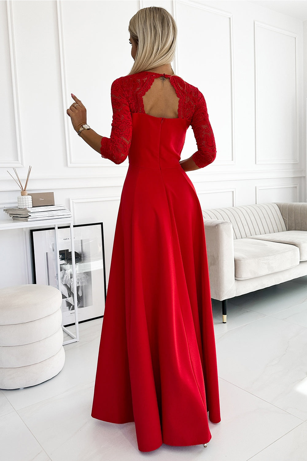 Numoco Amber Red Lace Maxi Dress - view 2
