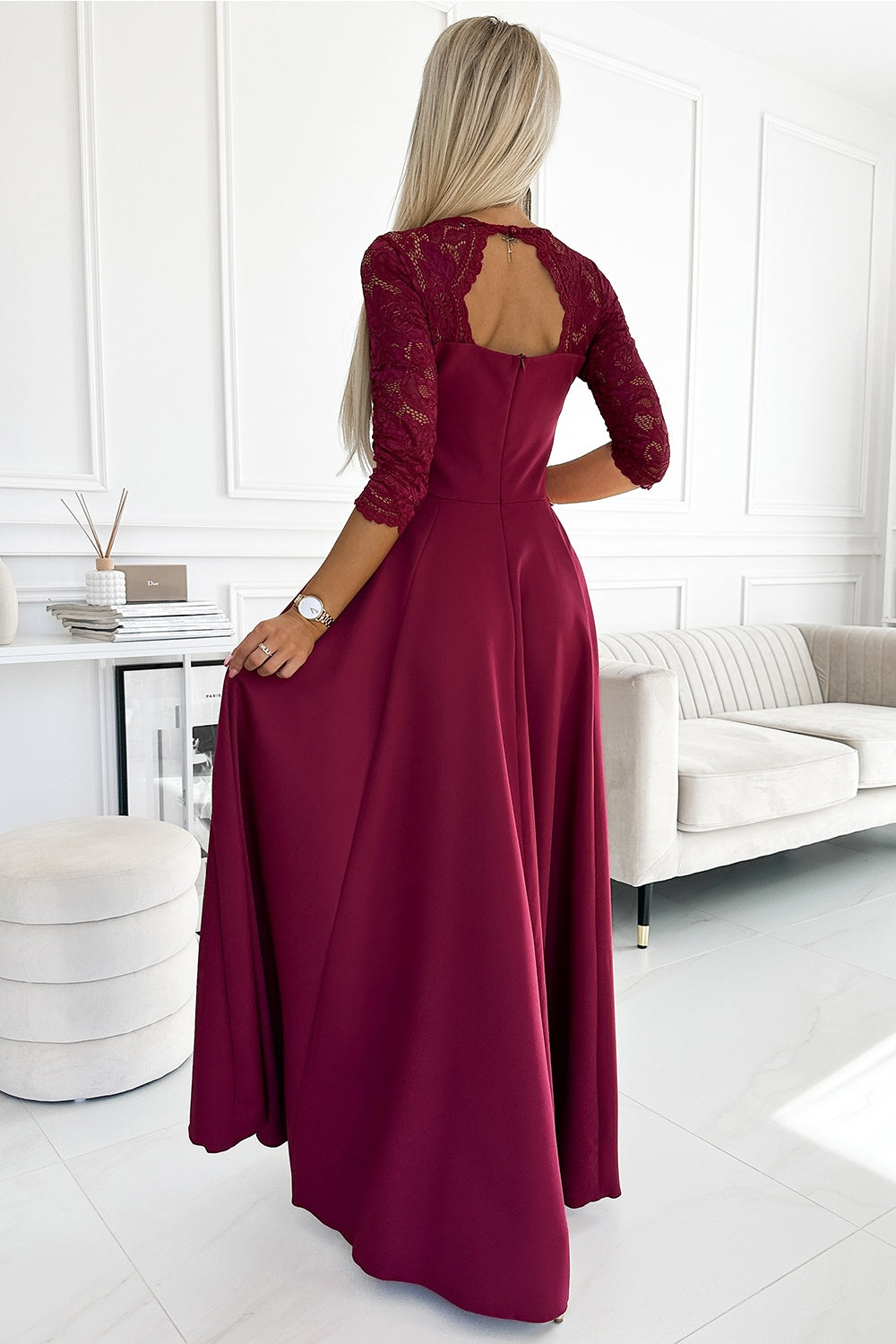 Numoco Amber Burgundy Lace Maxi Dress - view 2
