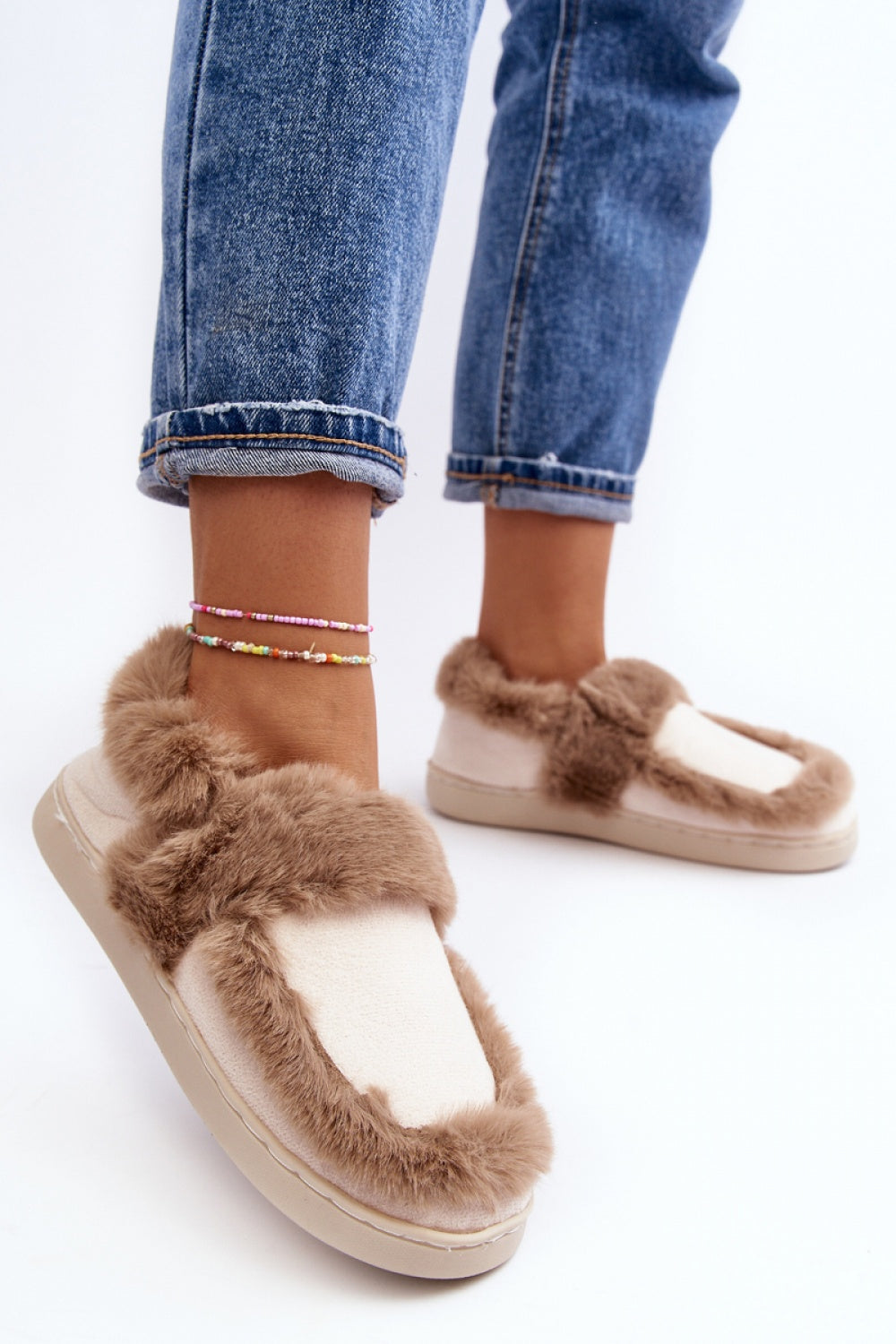 Step In Style Sailey Beige Faux Suede Warm Lined Slippers