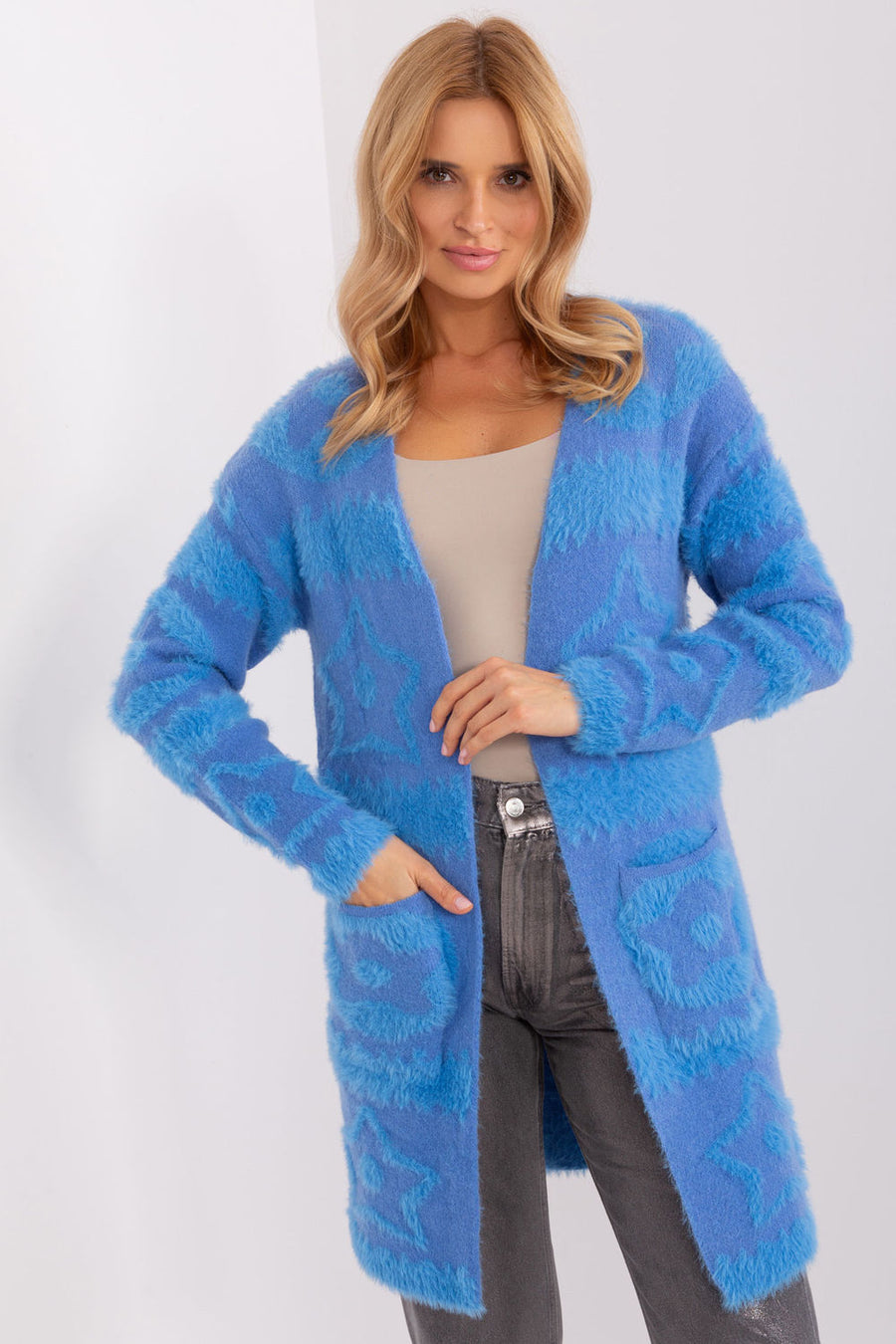 AT Blue Loose Fit Long Sleeve Cardigan