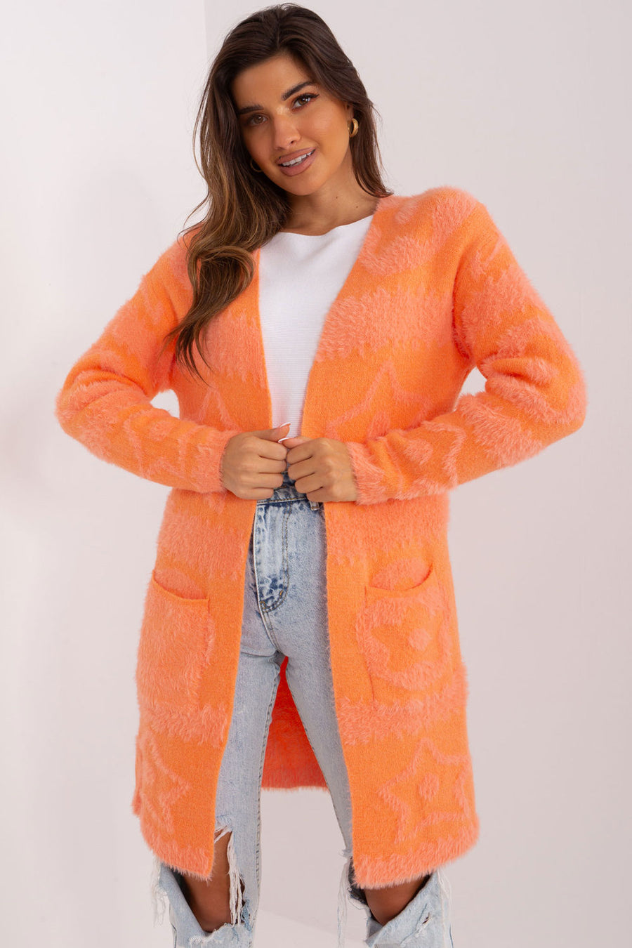 AT Orange Loose Fit Long Sleeve Cardigan
