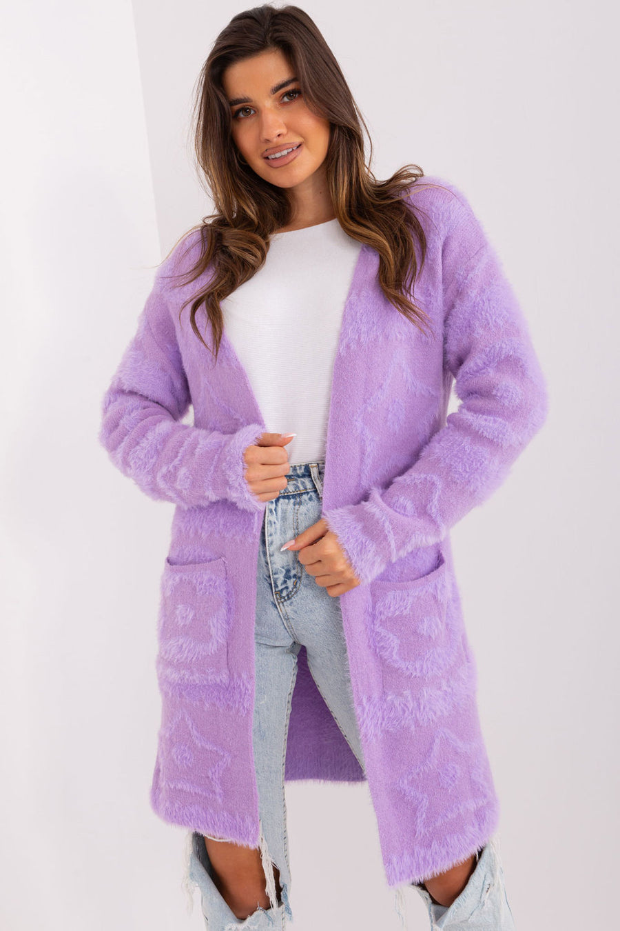 AT Light Violet Loose Fit Long Sleeve Cardigan