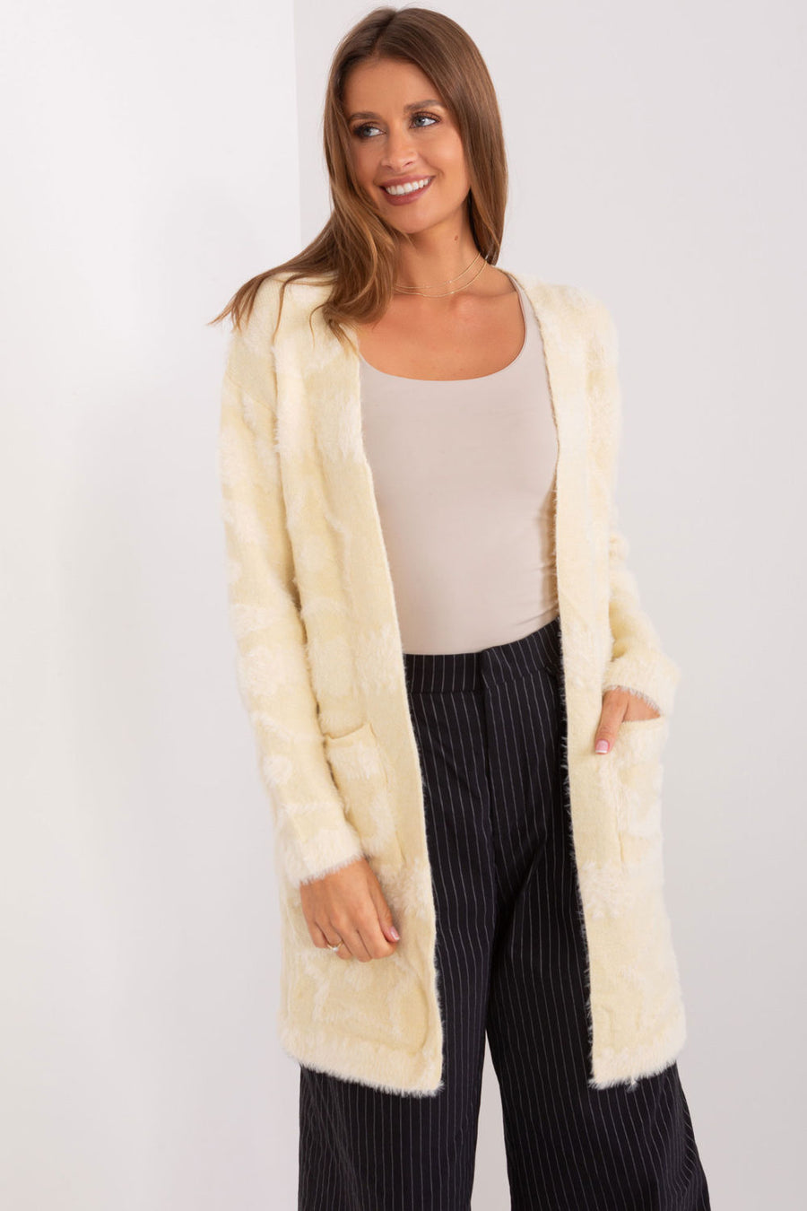 AT Light Beige Loose Fit Long Sleeve Cardigan