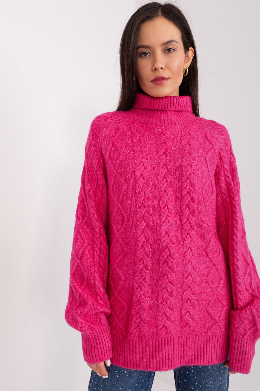 AT Fuchsia Acrylic Long Sleeve Roll Neck Jumper