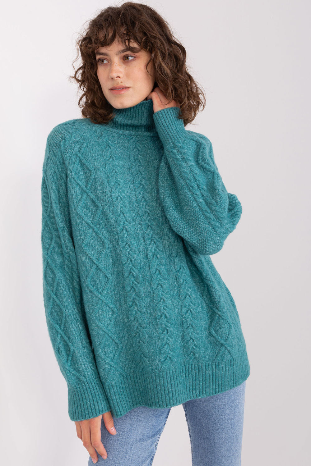 AT Turquoise Long Sleeve Roll Neck Jumper