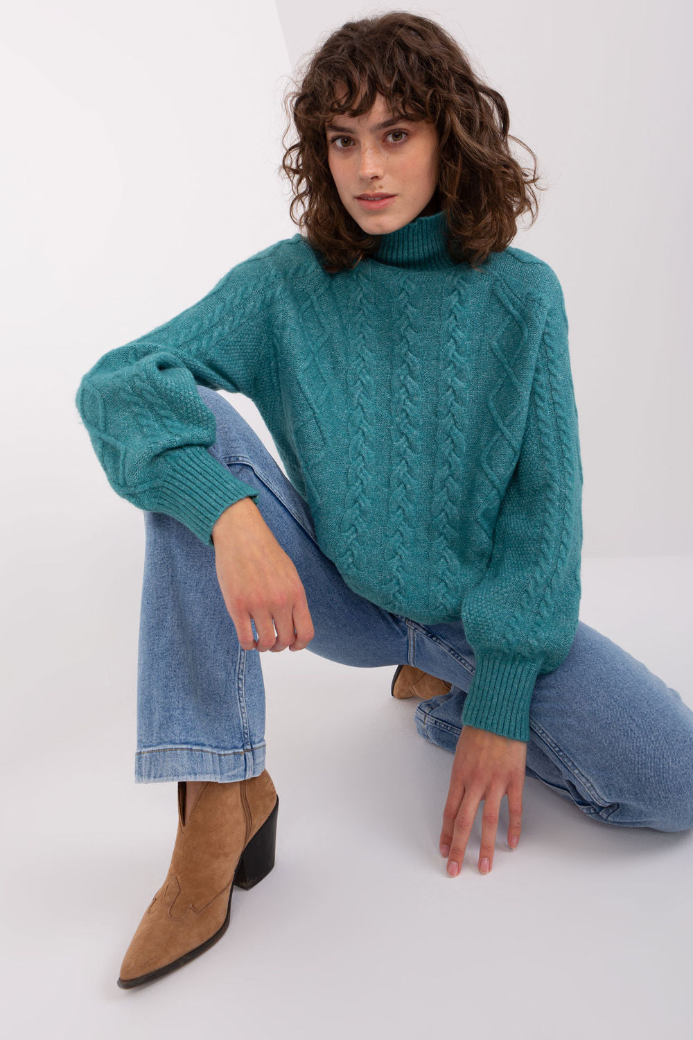 AT Turquoise Long Sleeve Roll Neck Jumper - view 2