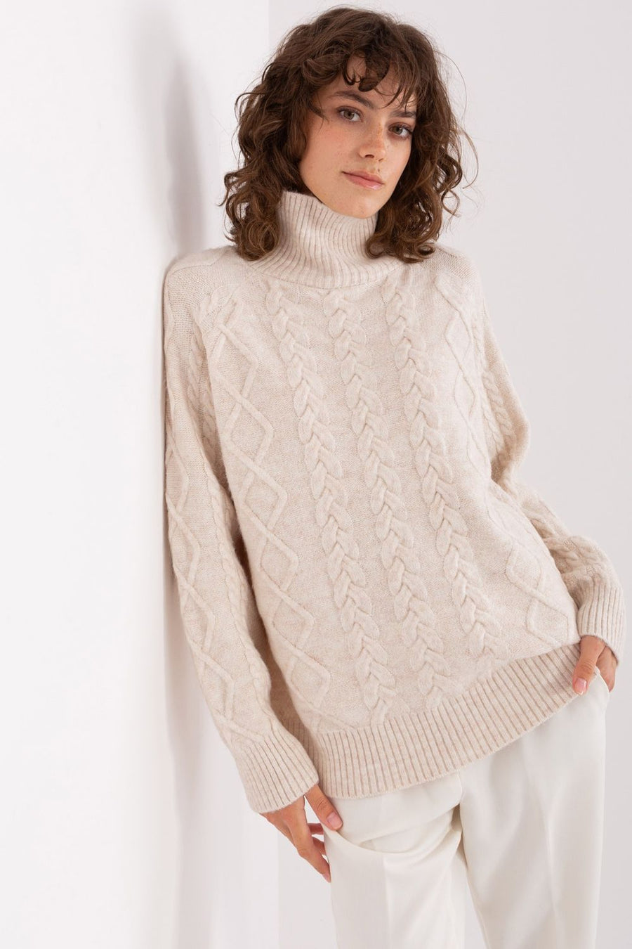 AT Light Beige Acrylic Long Sleeve Roll Neck Jumper