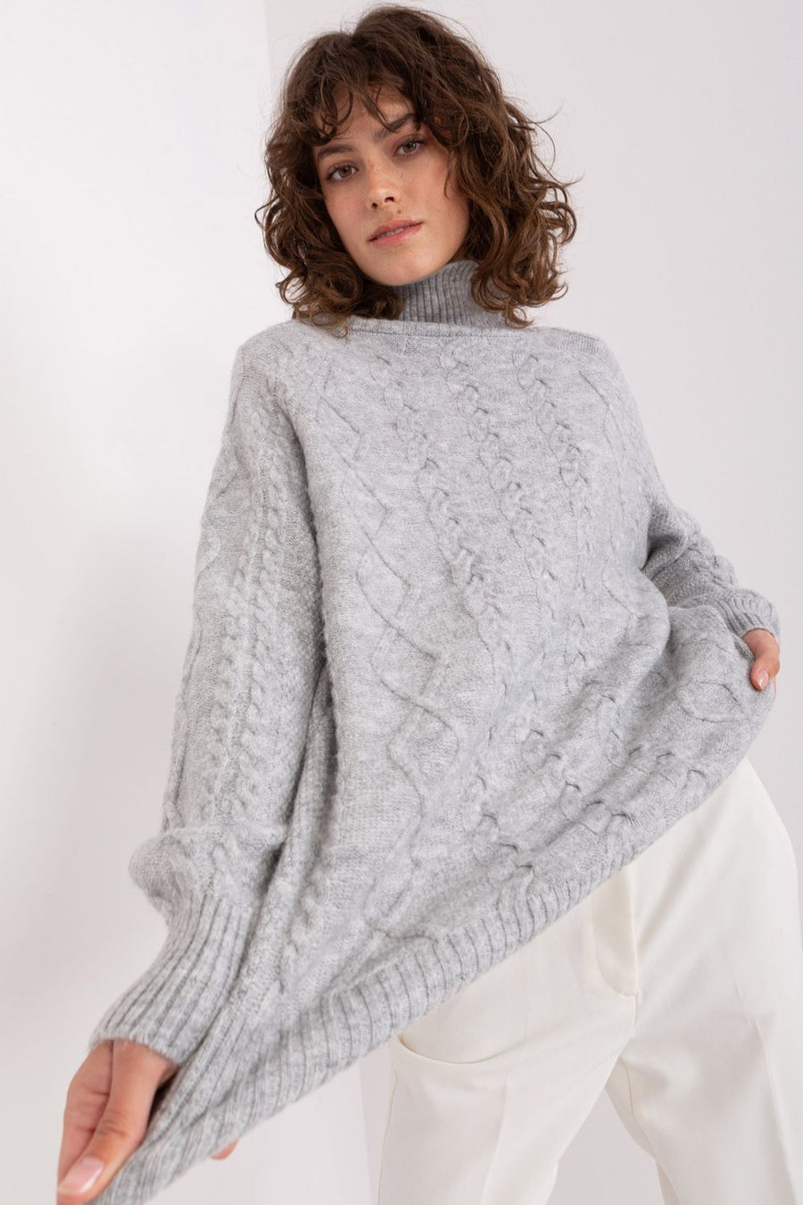 AT Grey Acrylic Long Sleeve Roll Neck Jumper